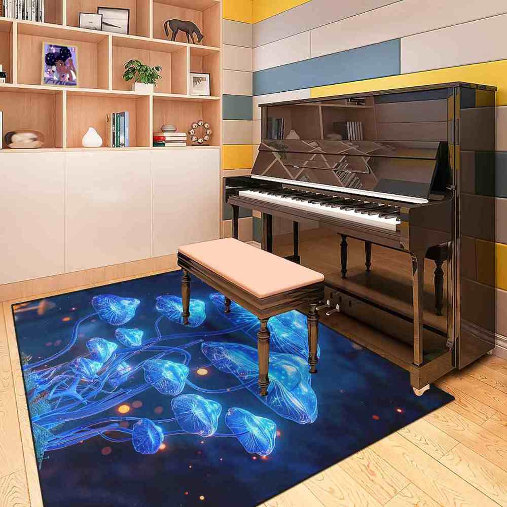 Deep Blue Ethereal Mushroom Men's Room Area Rug | CozyLil