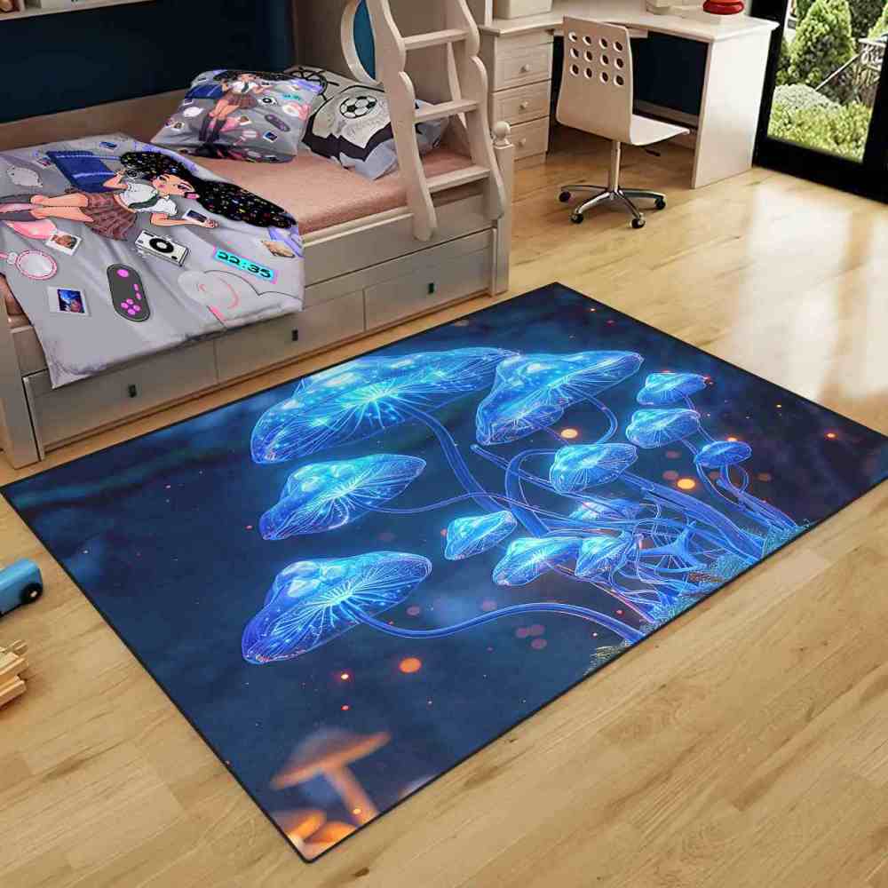 Deep Blue Ethereal Mushroom Men's Room Area Rug | CozyLil