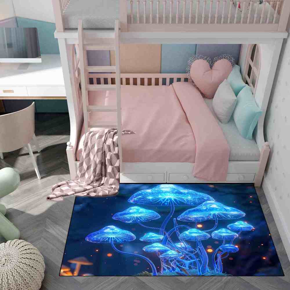 Deep Blue Ethereal Mushroom Men's Room Area Rug | CozyLil