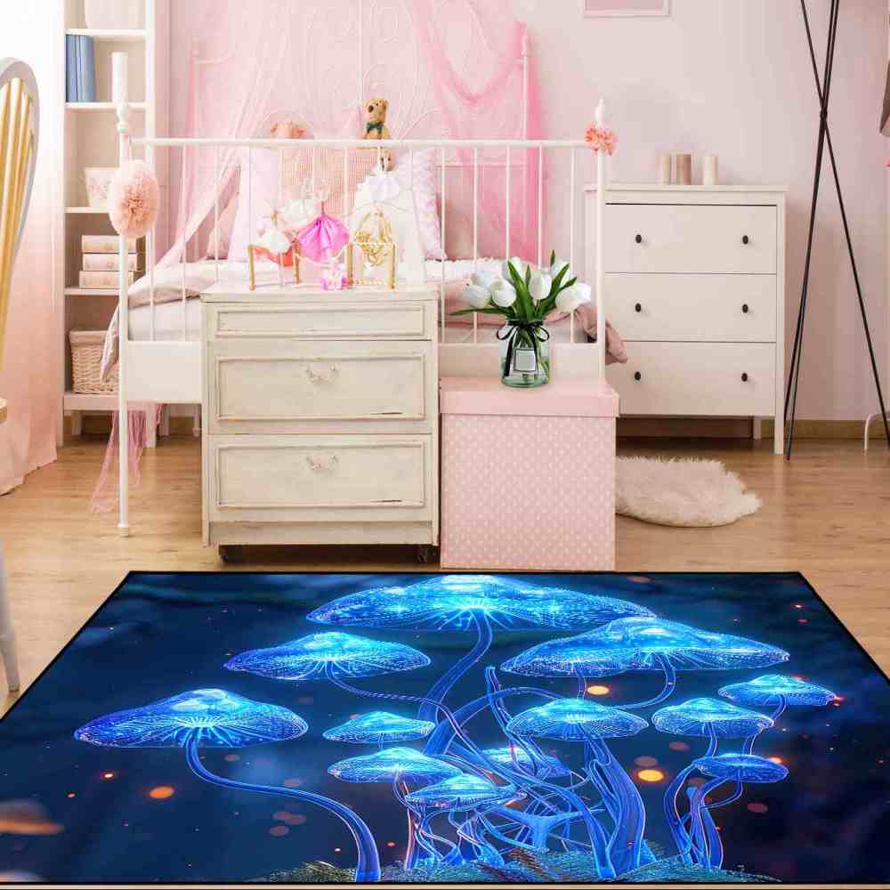 Deep Blue Ethereal Mushroom Men's Room Area Rug | CozyLil