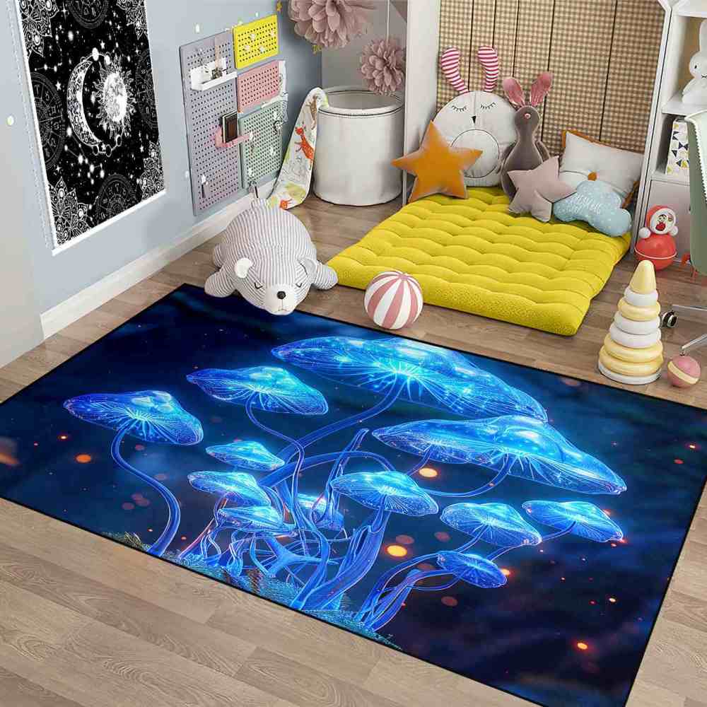Deep Blue Ethereal Mushroom Men's Room Area Rug | CozyLil
