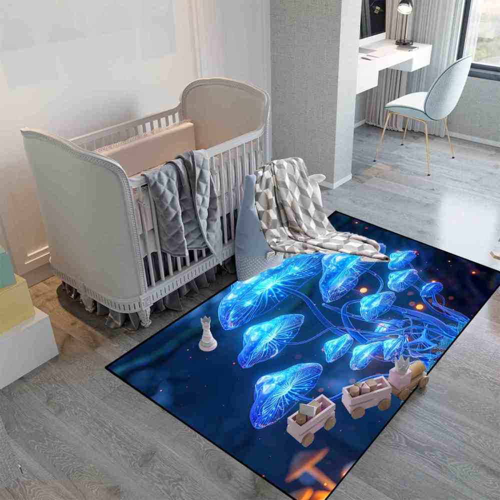 Deep Blue Ethereal Mushroom Men's Room Area Rug | CozyLil