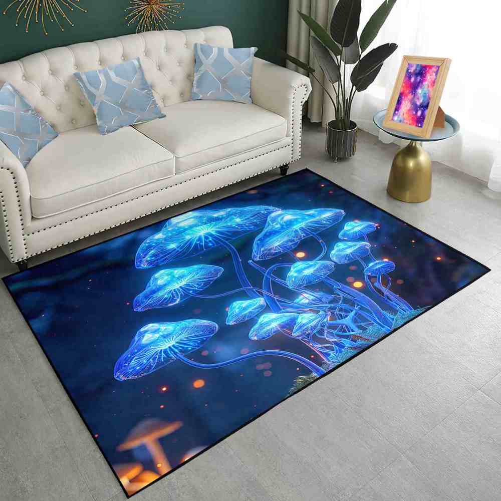 Deep Blue Ethereal Mushroom Men's Room Area Rug | CozyLil