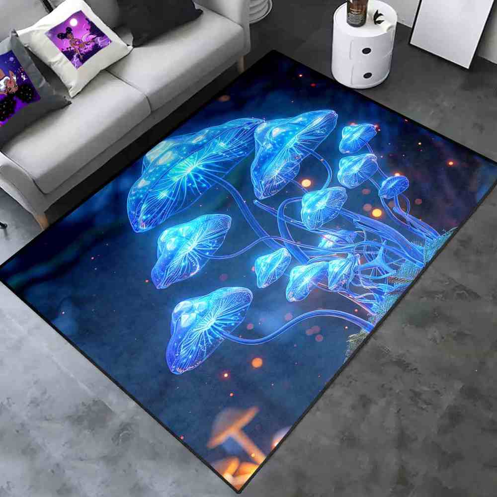 Deep Blue Ethereal Mushroom Men's Room Area Rug | CozyLil