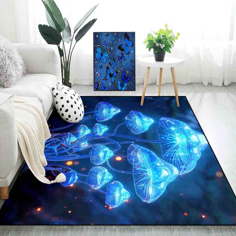 Deep Blue Ethereal Mushroom Men's Room Area Rug | CozyLil