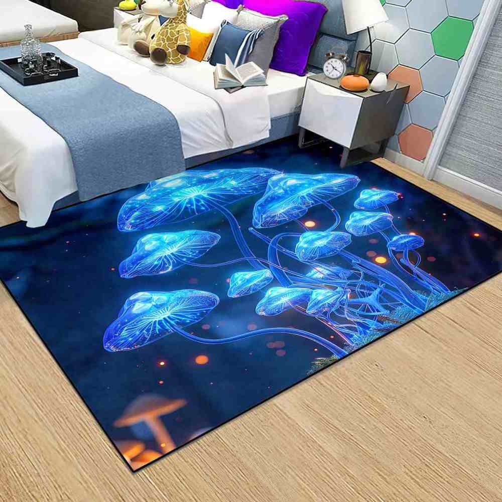Deep Blue Ethereal Mushroom Men's Room Area Rug | CozyLil