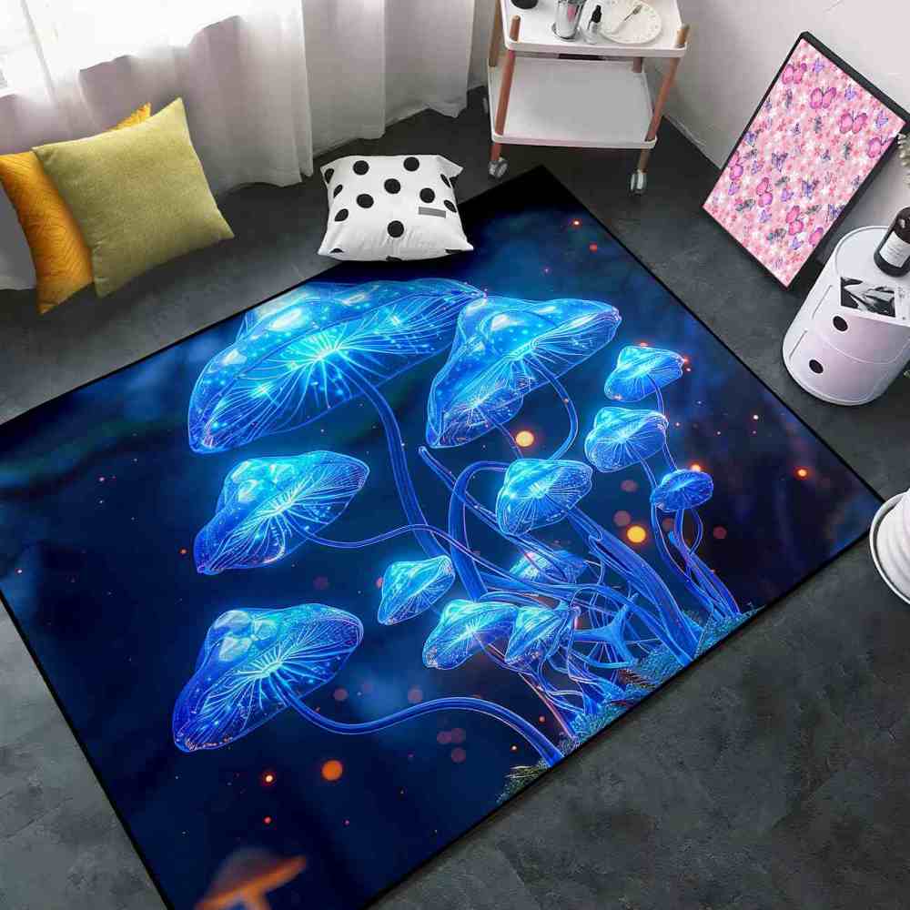 Deep Blue Ethereal Mushroom Men's Room Area Rug | CozyLil
