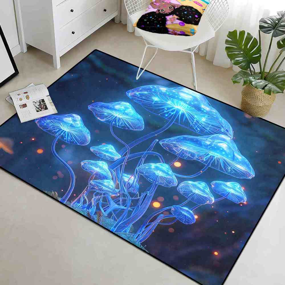 Deep Blue Ethereal Mushroom Men's Room Area Rug | CozyLil