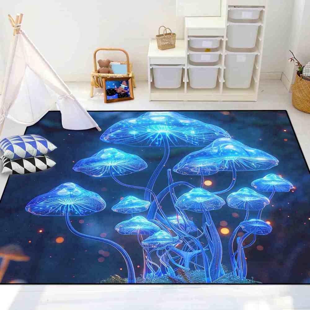 Deep Blue Ethereal Mushroom Men's Room Area Rug | CozyLil