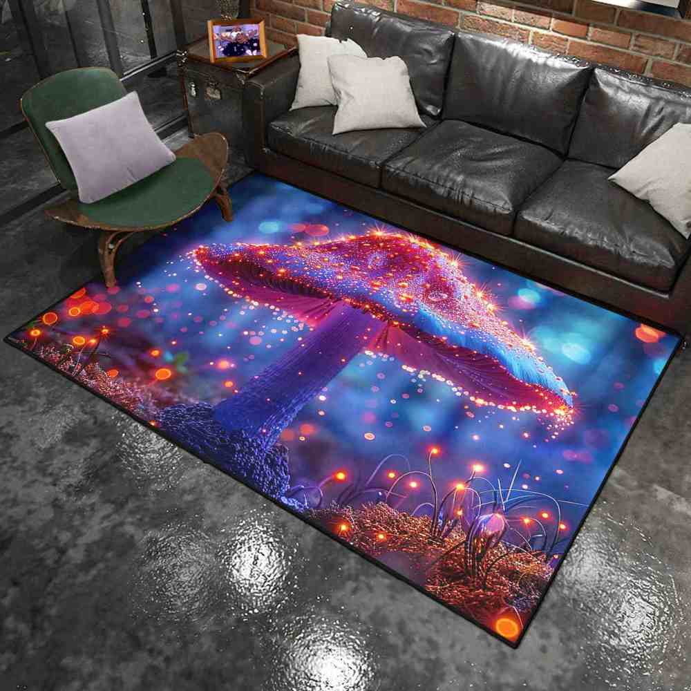 Majestic Mystical Pink Mushroom Living Room Rug | CozyLil