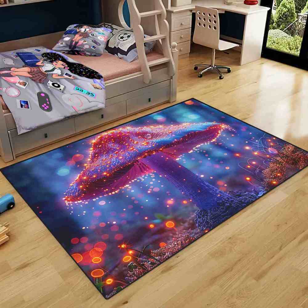 Majestic Mystical Pink Mushroom Living Room Rug | CozyLil