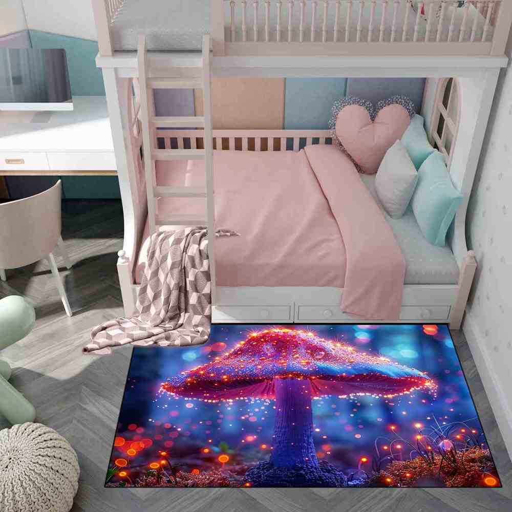 Majestic Mystical Pink Mushroom Living Room Rug | CozyLil