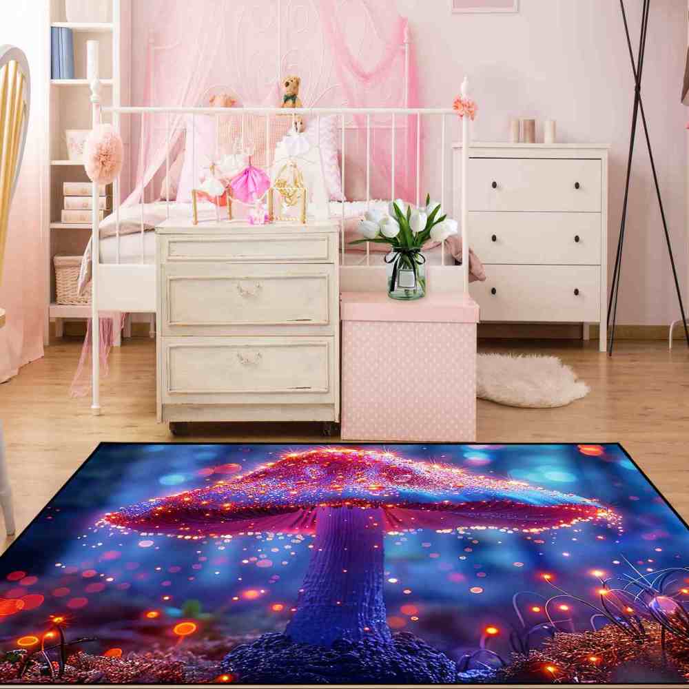 Majestic Mystical Pink Mushroom Living Room Rug | CozyLil