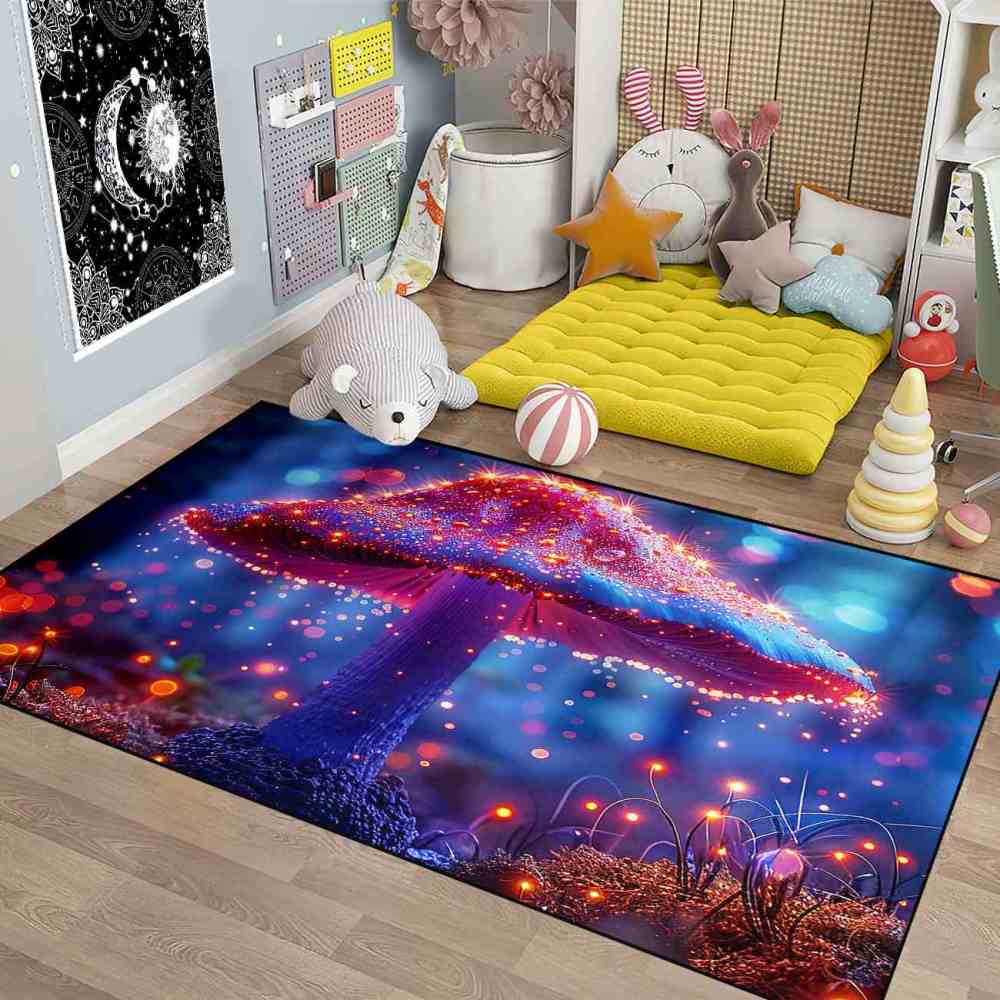 Majestic Mystical Pink Mushroom Living Room Rug | CozyLil