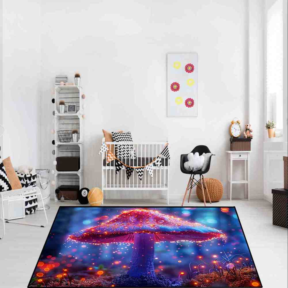 Majestic Mystical Pink Mushroom Living Room Rug | CozyLil