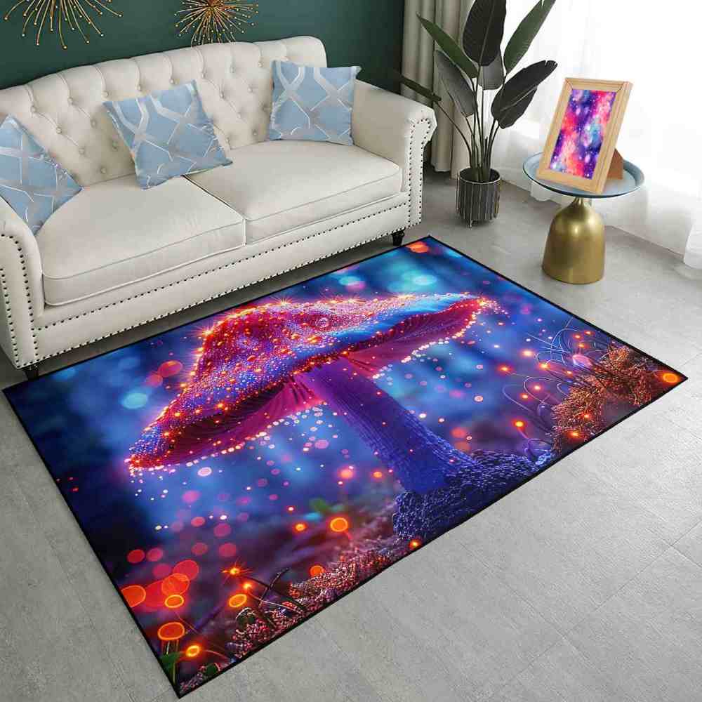 Majestic Mystical Pink Mushroom Living Room Rug | CozyLil