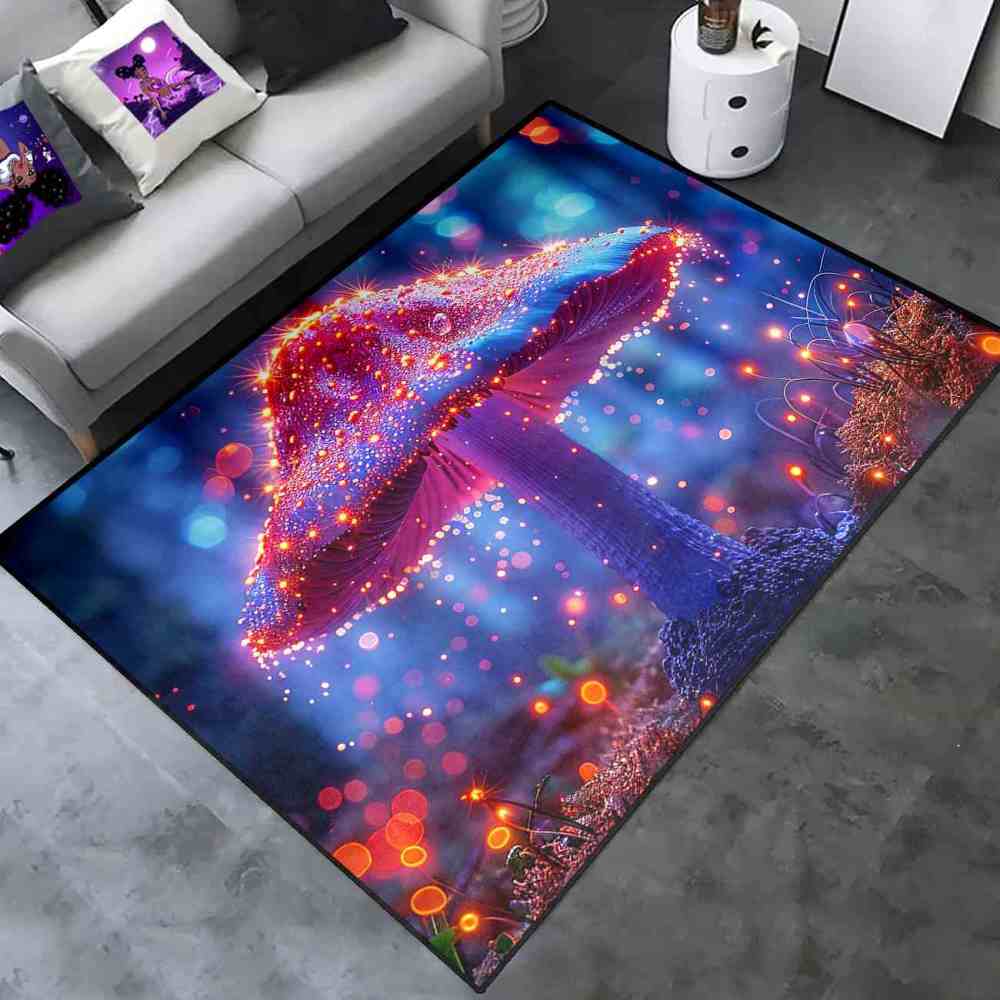 Majestic Mystical Pink Mushroom Living Room Rug | CozyLil
