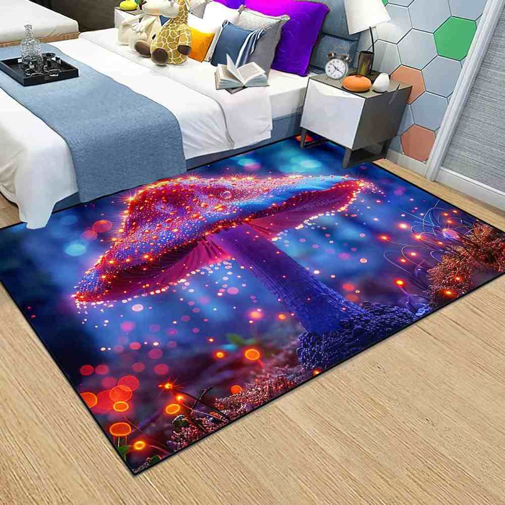 Majestic Mystical Pink Mushroom Living Room Rug | CozyLil
