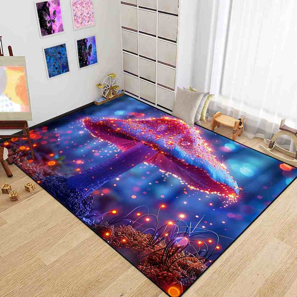 Majestic Mystical Pink Mushroom Living Room Rug | CozyLil