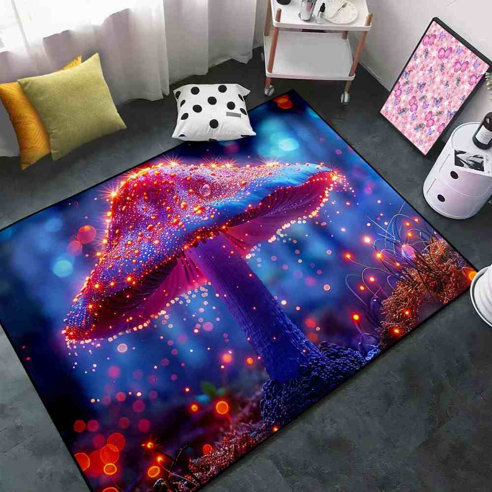 Majestic Mystical Pink Mushroom Living Room Rug | CozyLil