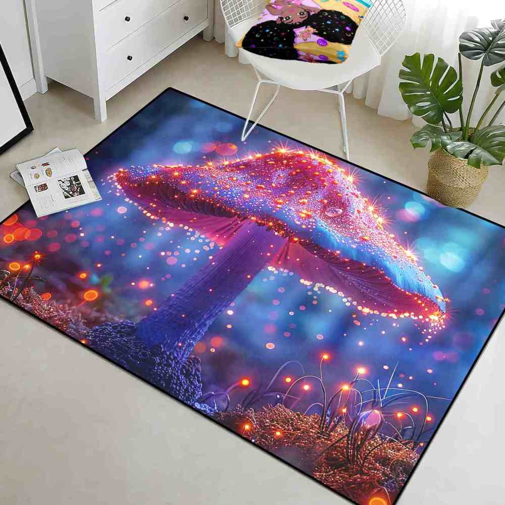 Majestic Mystical Pink Mushroom Living Room Rug | CozyLil