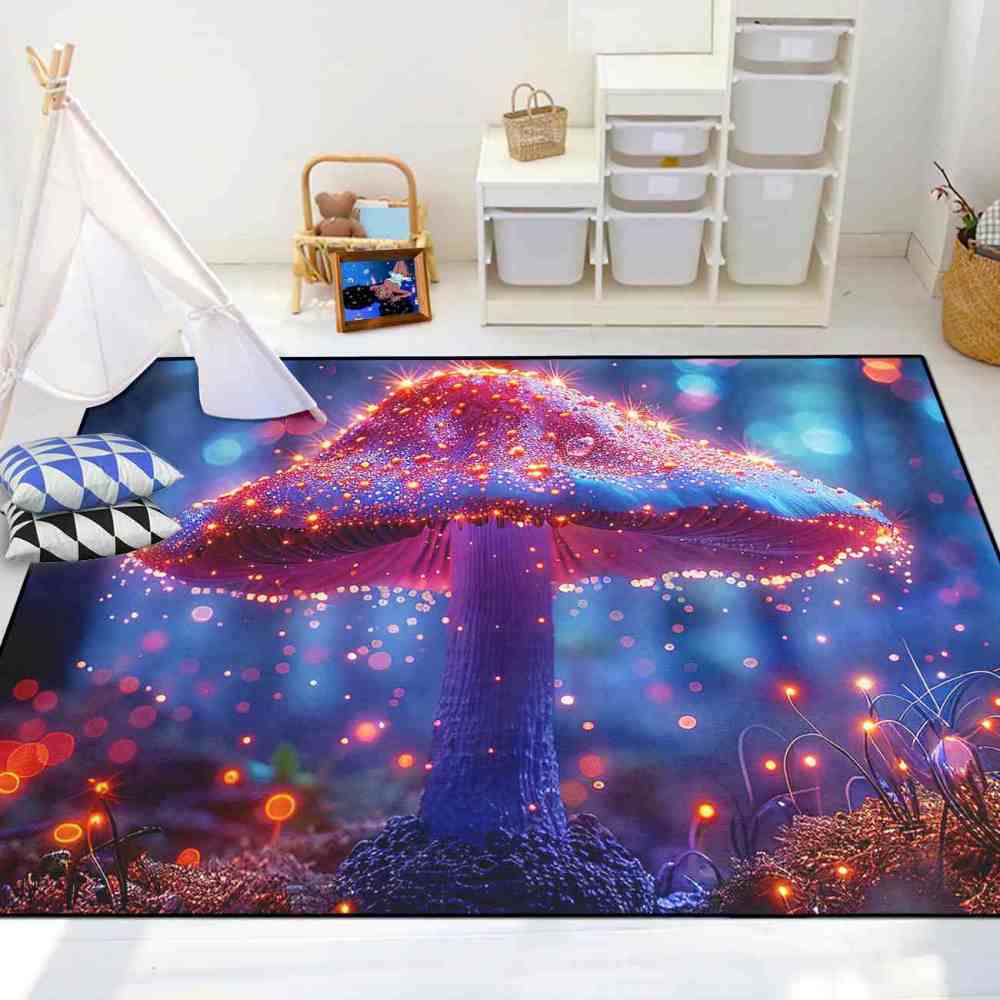 Majestic Mystical Pink Mushroom Living Room Rug | CozyLil