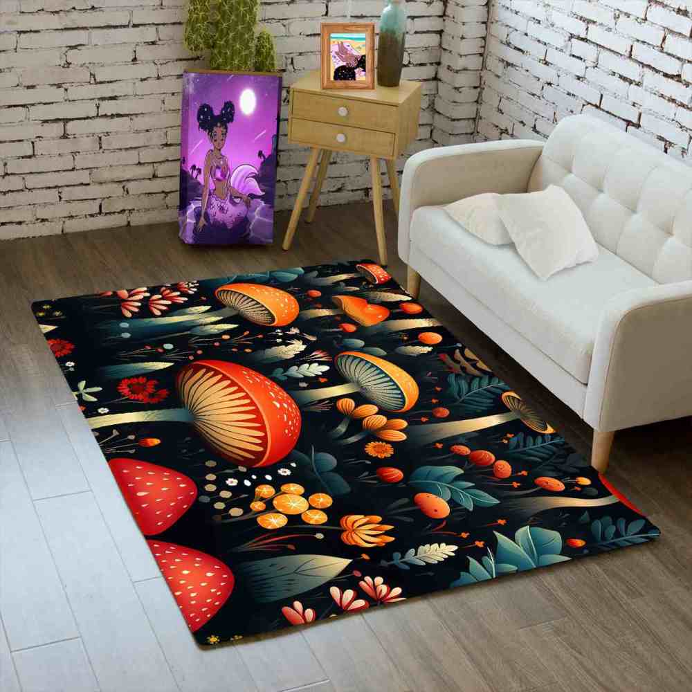 Vintage Botanical Mushroom Floral Rug Upgrade Ultra Non-Slip | CozyLil