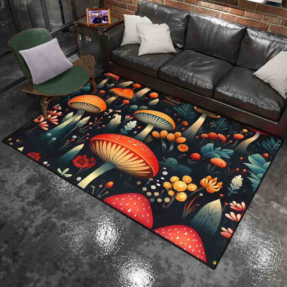Vintage Botanical Mushroom Floral Rug Upgrade Ultra Non-Slip | CozyLil