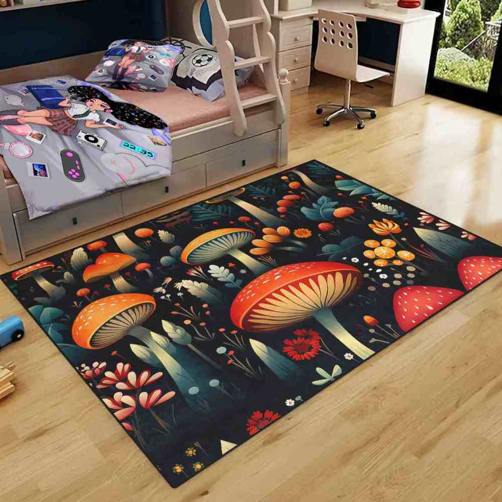 Vintage Botanical Mushroom Floral Rug Upgrade Ultra Non-Slip | CozyLil