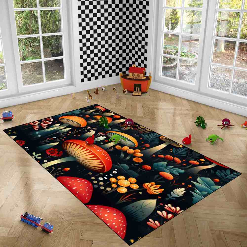 Vintage Botanical Mushroom Floral Rug Upgrade Ultra Non-Slip | CozyLil