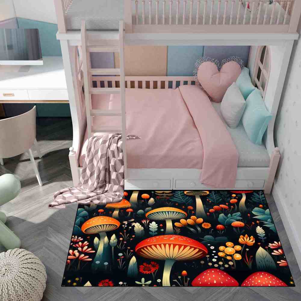 Vintage Botanical Mushroom Floral Rug Upgrade Ultra Non-Slip | CozyLil