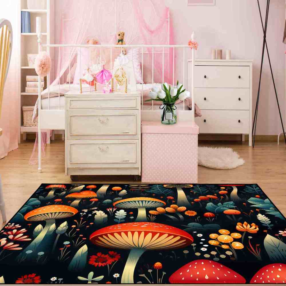 Vintage Botanical Mushroom Floral Rug Upgrade Ultra Non-Slip | CozyLil