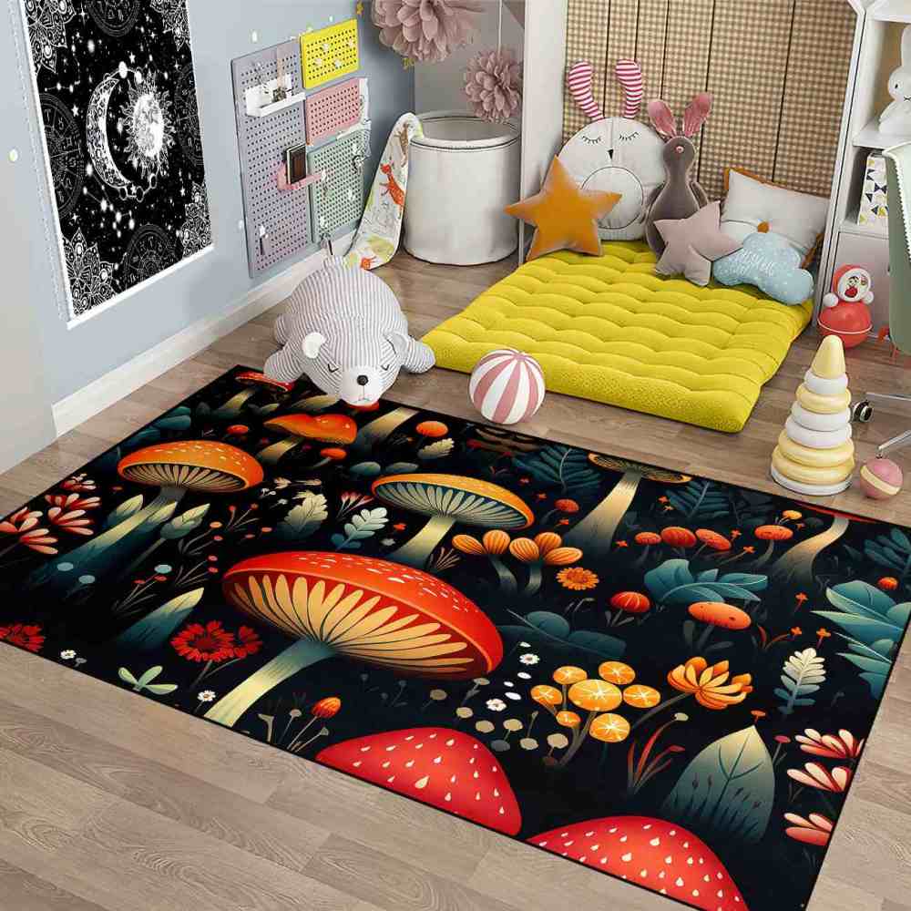 Vintage Botanical Mushroom Floral Rug Upgrade Ultra Non-Slip | CozyLil