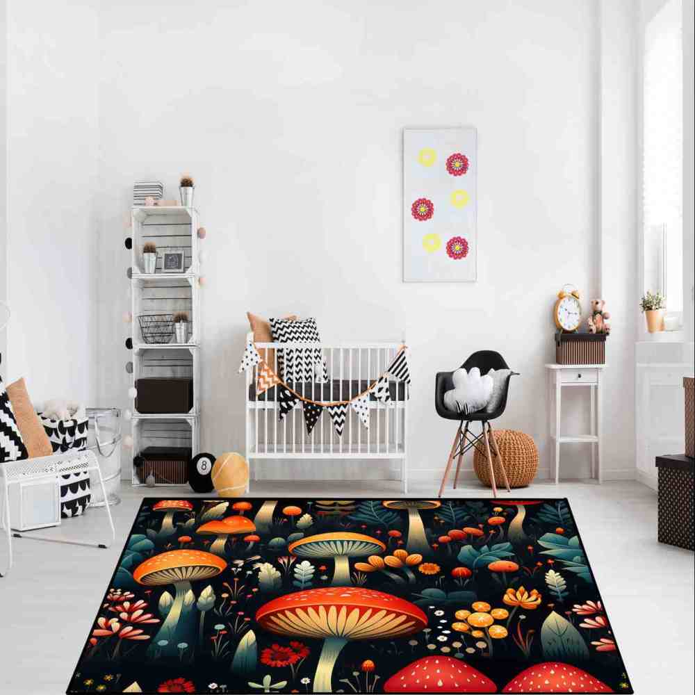 Vintage Botanical Mushroom Floral Rug Upgrade Ultra Non-Slip | CozyLil