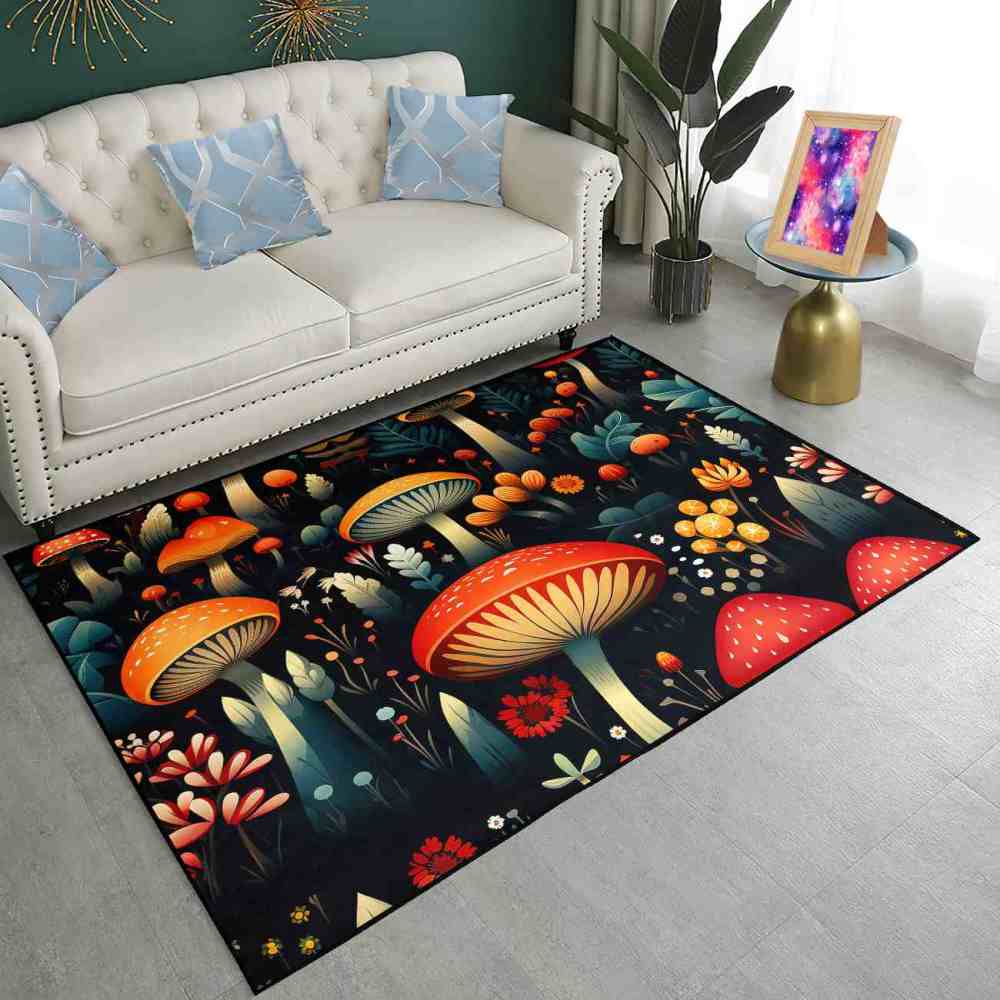Vintage Botanical Mushroom Floral Rug Upgrade Ultra Non-Slip | CozyLil