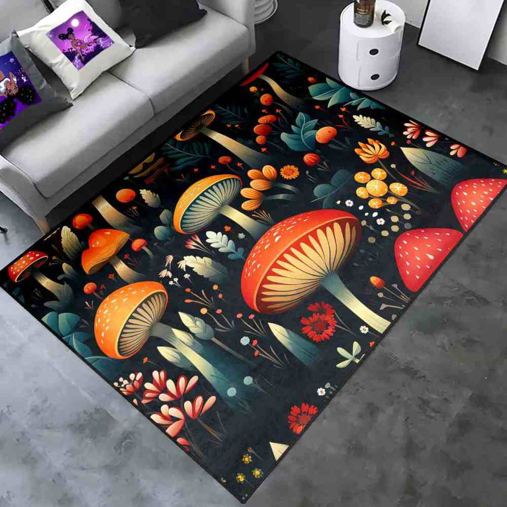 Vintage Botanical Mushroom Floral Rug Upgrade Ultra Non-Slip | CozyLil