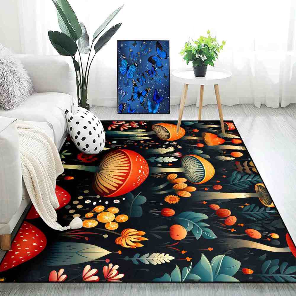 Vintage Botanical Mushroom Floral Rug Upgrade Ultra Non-Slip | CozyLil