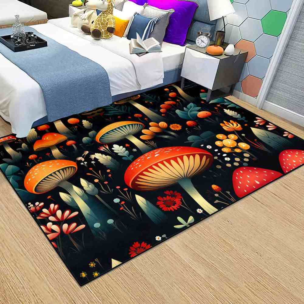 Vintage Botanical Mushroom Floral Rug Upgrade Ultra Non-Slip | CozyLil