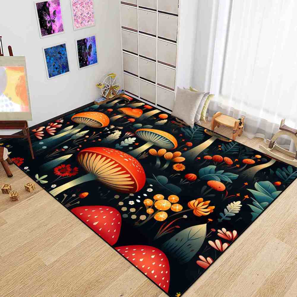 Vintage Botanical Mushroom Floral Rug Upgrade Ultra Non-Slip | CozyLil