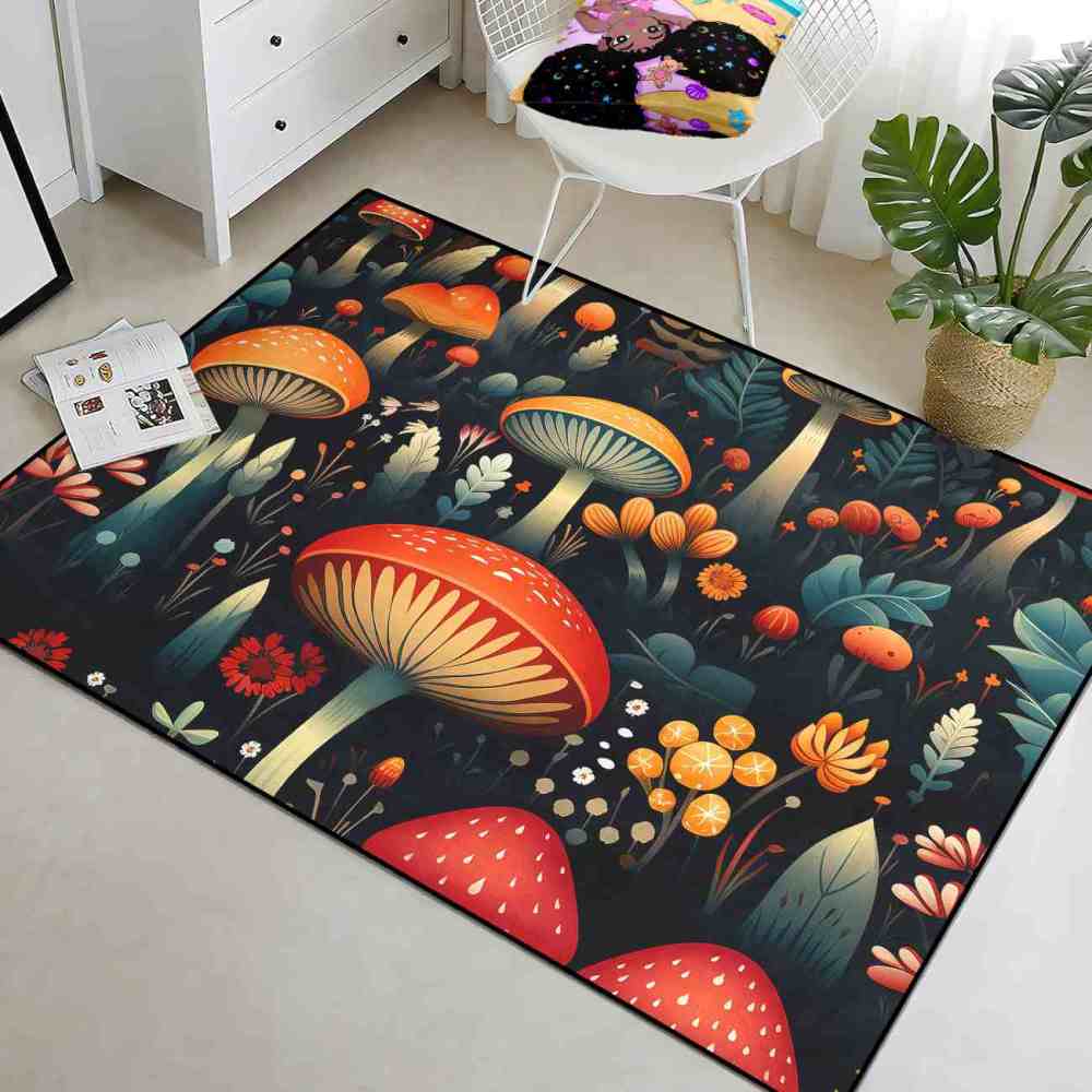 Vintage Botanical Mushroom Floral Rug Upgrade Ultra Non-Slip | CozyLil