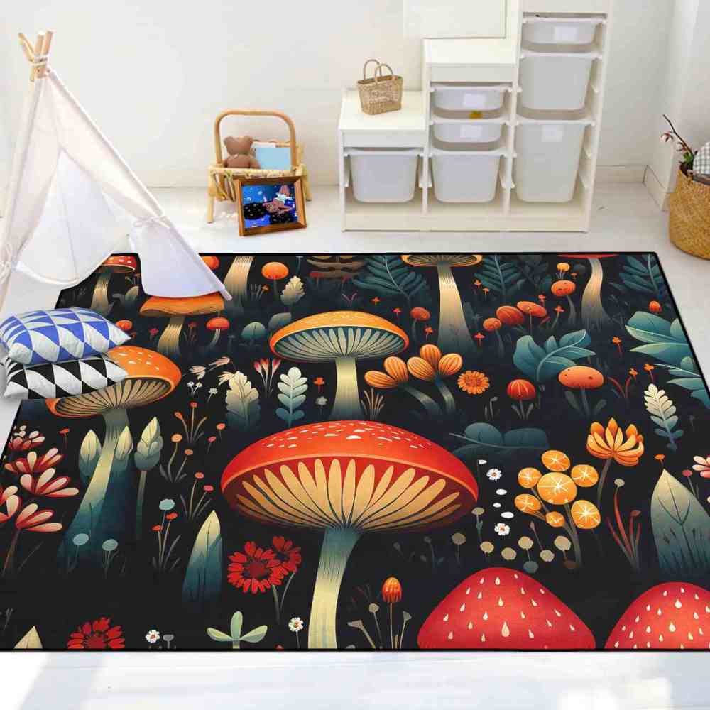 Vintage Botanical Mushroom Floral Rug Upgrade Ultra Non-Slip | CozyLil