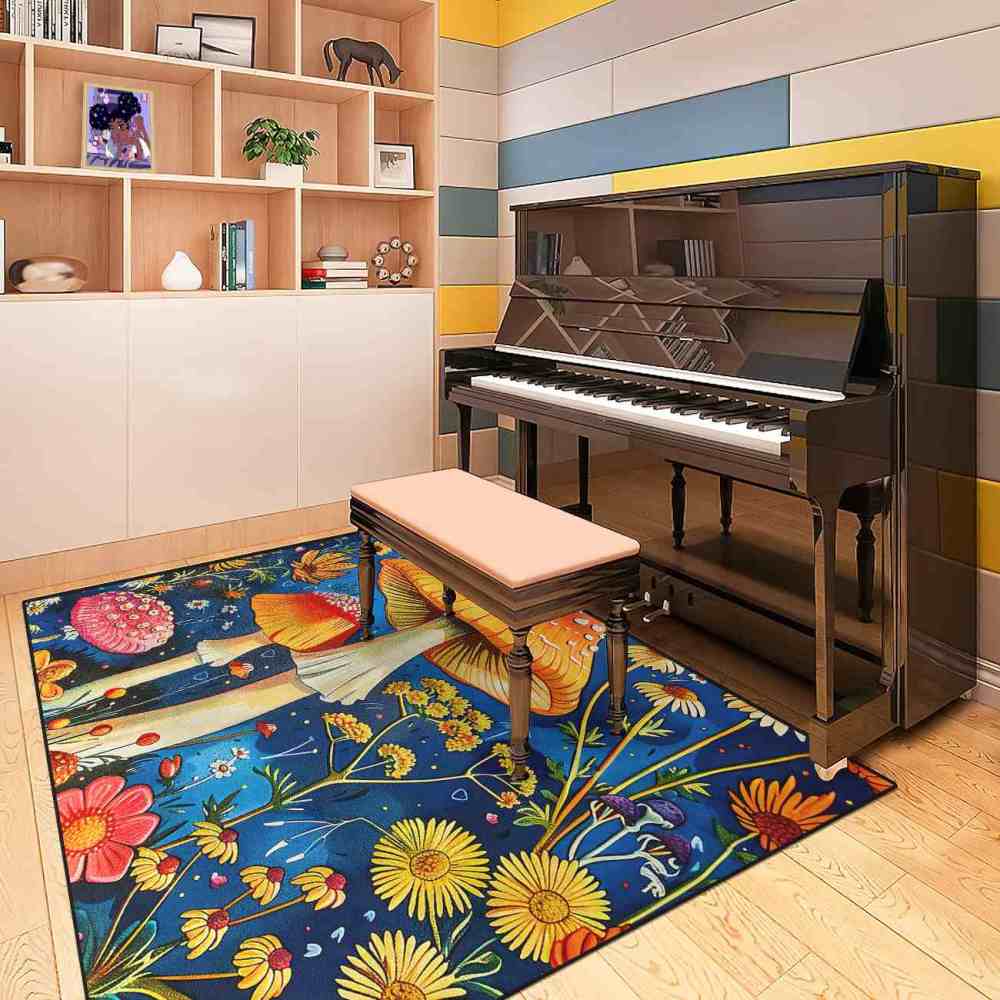 Cheerful Daisy & Orange Mushroom Area Rug Upgrade Ultra Non-Slip | CozyLil