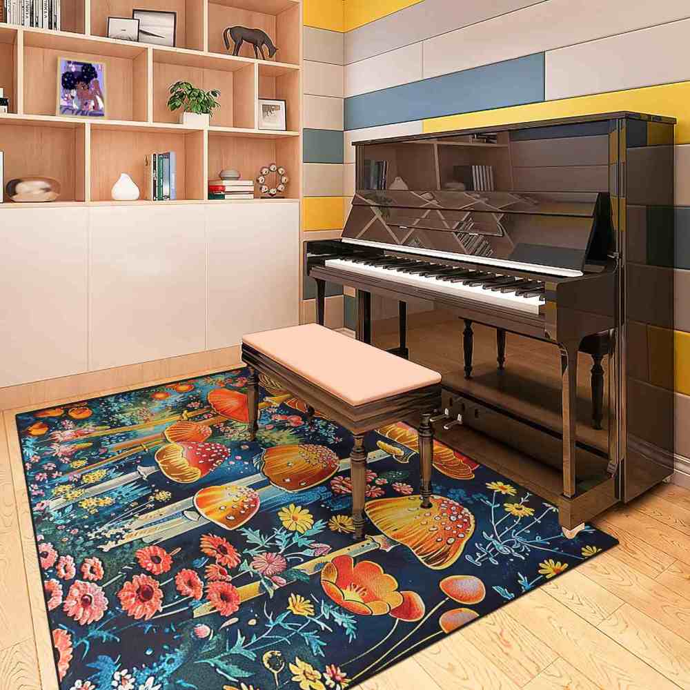 Moody Botanical Red Mushroom Bedroom Rug Upgrade Ultra Non-Slip | CozyLil