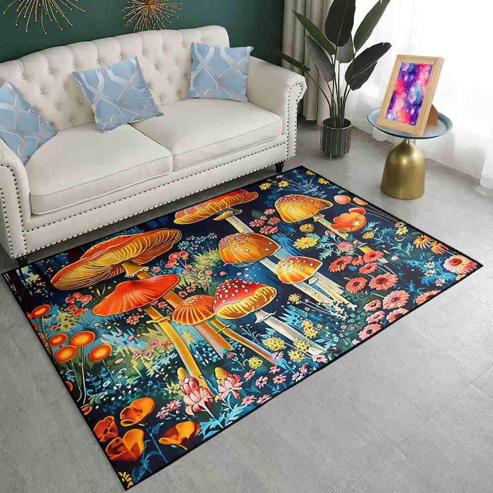 Moody Botanical Red Mushroom Bedroom Rug Upgrade Ultra Non-Slip | CozyLil