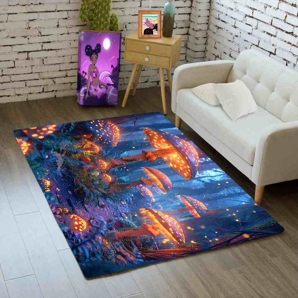 Enchanted Blue Woodland Mushroom Rug Upgrade Ultra Non-Slip | CozyLil