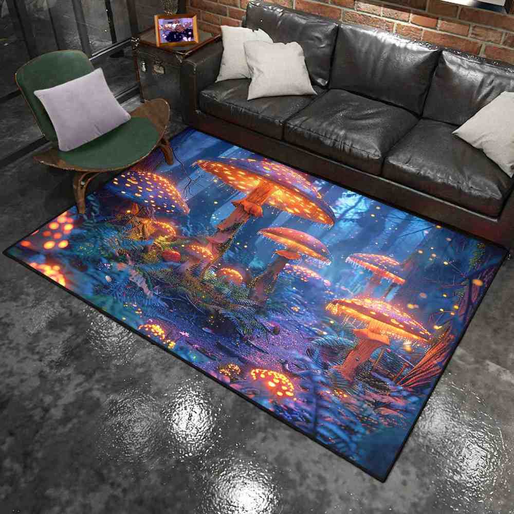 Enchanted Blue Woodland Mushroom Rug Upgrade Ultra Non-Slip | CozyLil