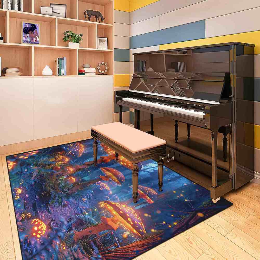 Enchanted Blue Woodland Mushroom Rug Upgrade Ultra Non-Slip | CozyLil