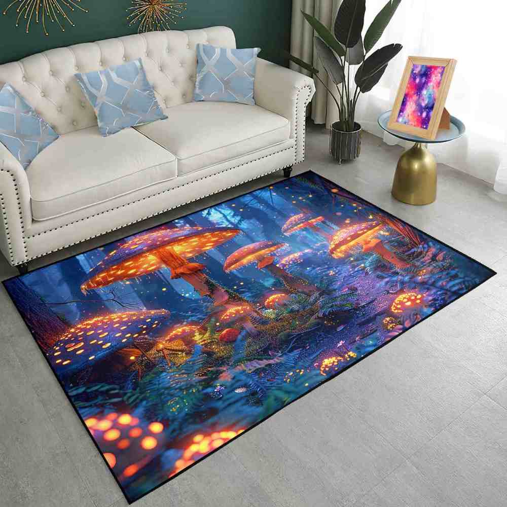Enchanted Blue Woodland Mushroom Rug Upgrade Ultra Non-Slip | CozyLil