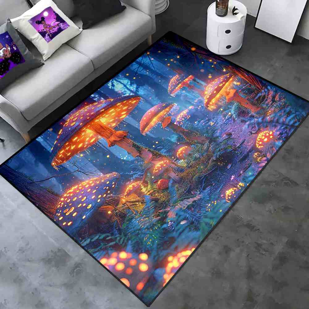 Enchanted Blue Woodland Mushroom Rug Upgrade Ultra Non-Slip | CozyLil