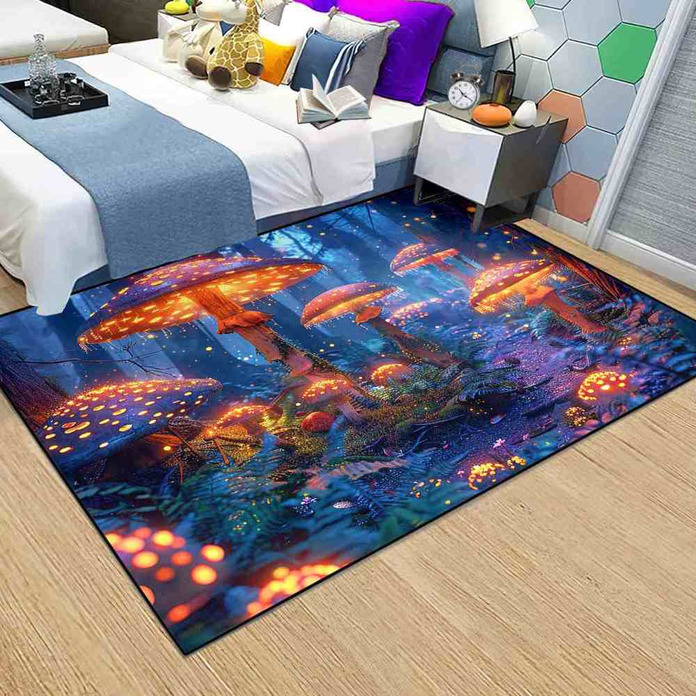 Enchanted Blue Woodland Mushroom Rug Upgrade Ultra Non-Slip | CozyLil